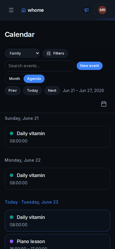 Domi Ops calendar agenda on mobile